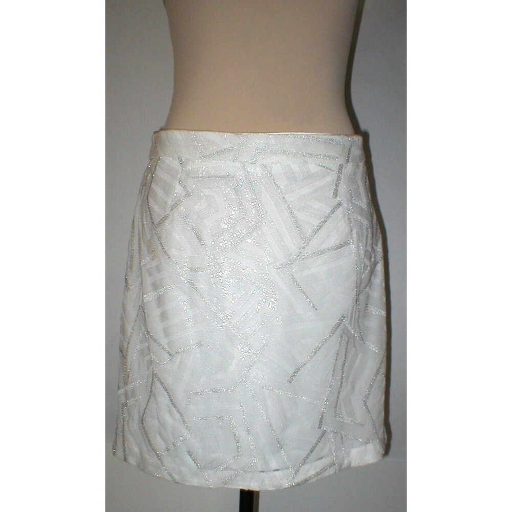 New NWT Womens Piperlime Collection White Silver Sequins Skirt Large L Party